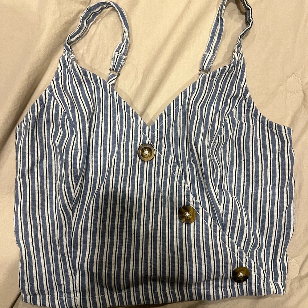 Striped Blue Button-Up Women's Top